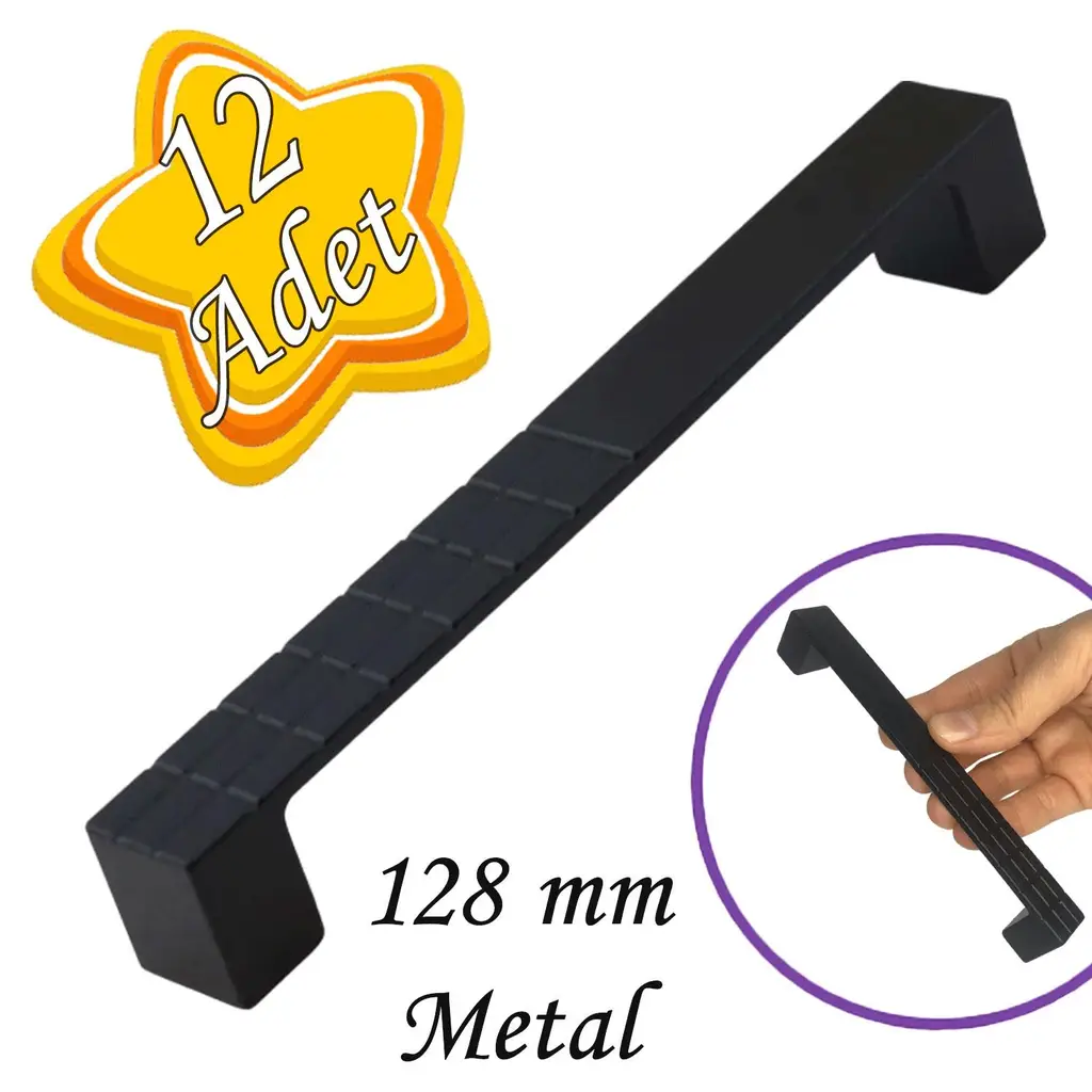12 Adet Bihter Desenli Kulp 128 mm Siyah Mutfak Kulpu Çekmece Dolap Kapak Kulbu Metal Mobilya Dolabı