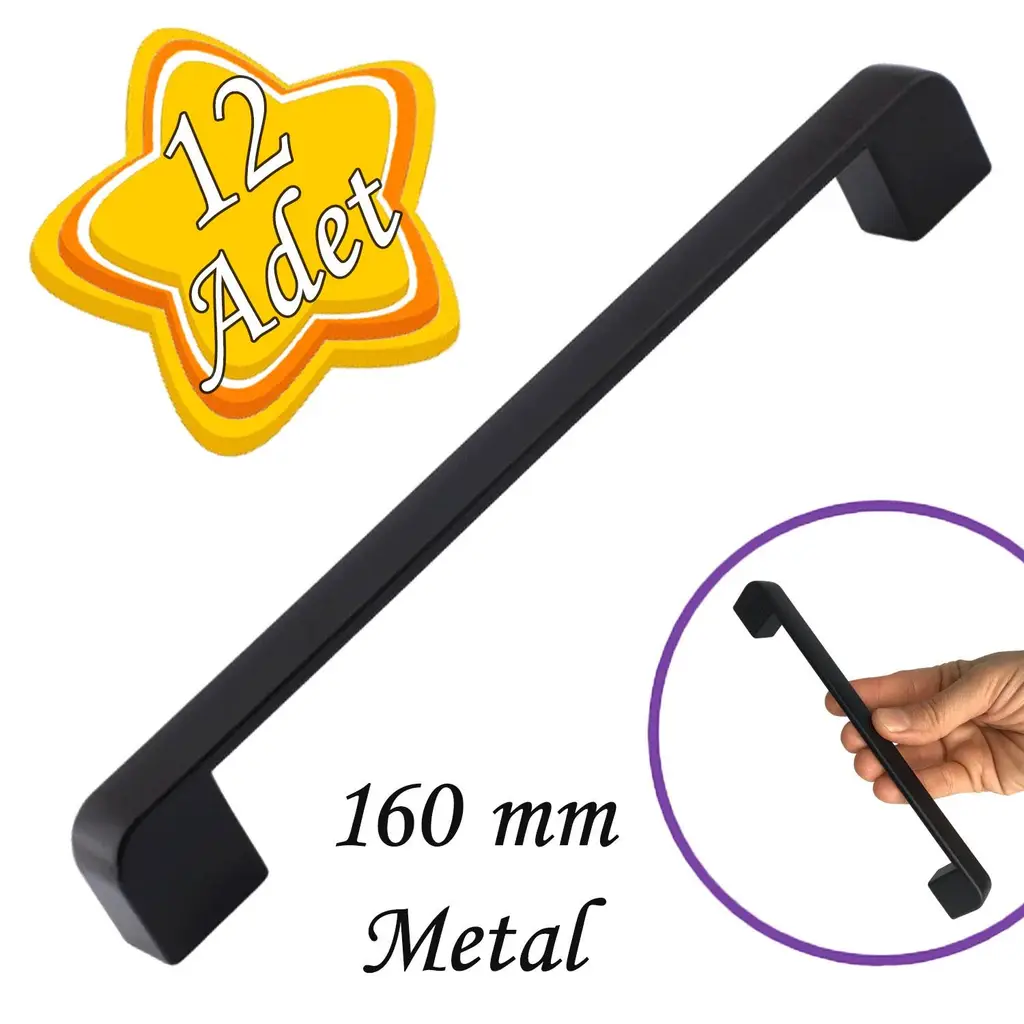 12 Adet Oval Marmara Kulp 160 mm Siyah Mutfak Kulpu Çekmece Dolap Kapak Kulbu Metal Mobilya Dolabı 