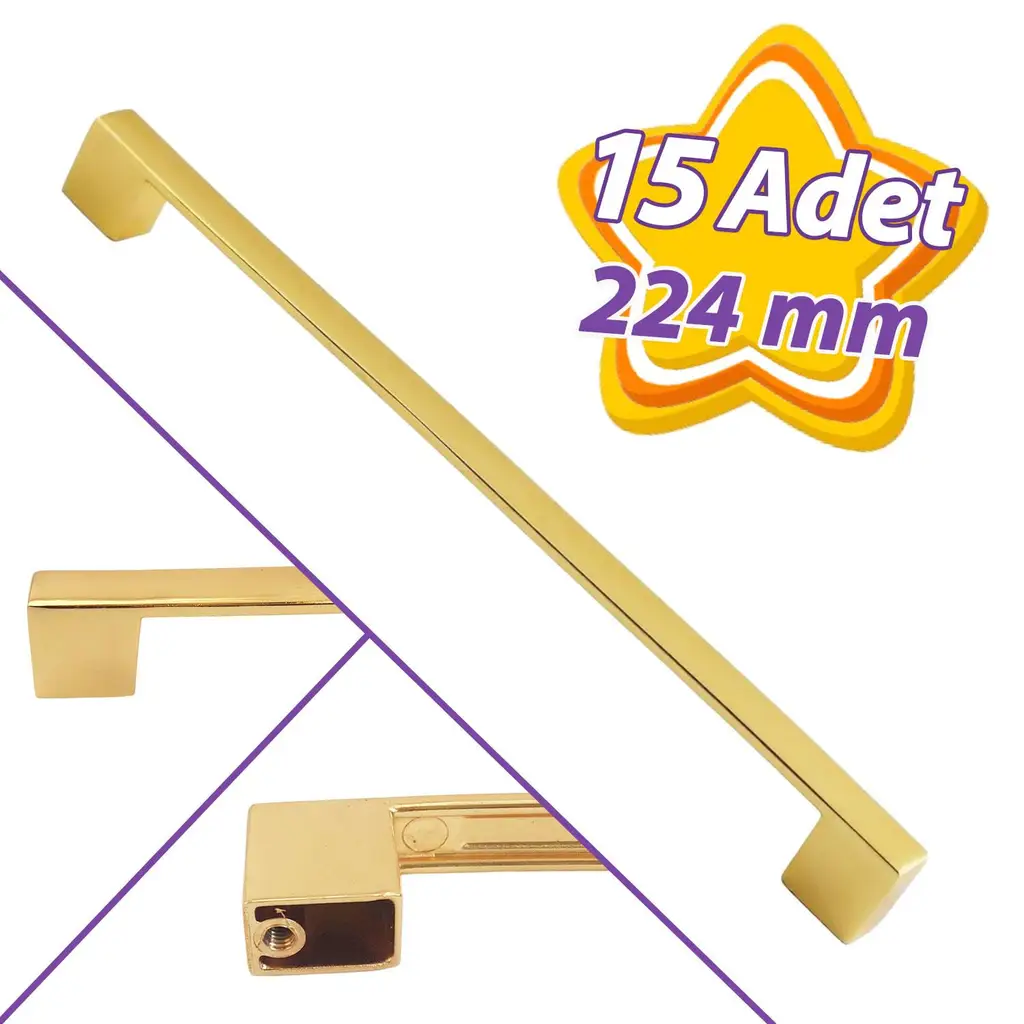 15 Adet Marmara Kulp 224 mm Altın Mutfak Kulpu Çekmece Dolap Kapak Kulbu Metal Mobilya Dolabı Kulpları 