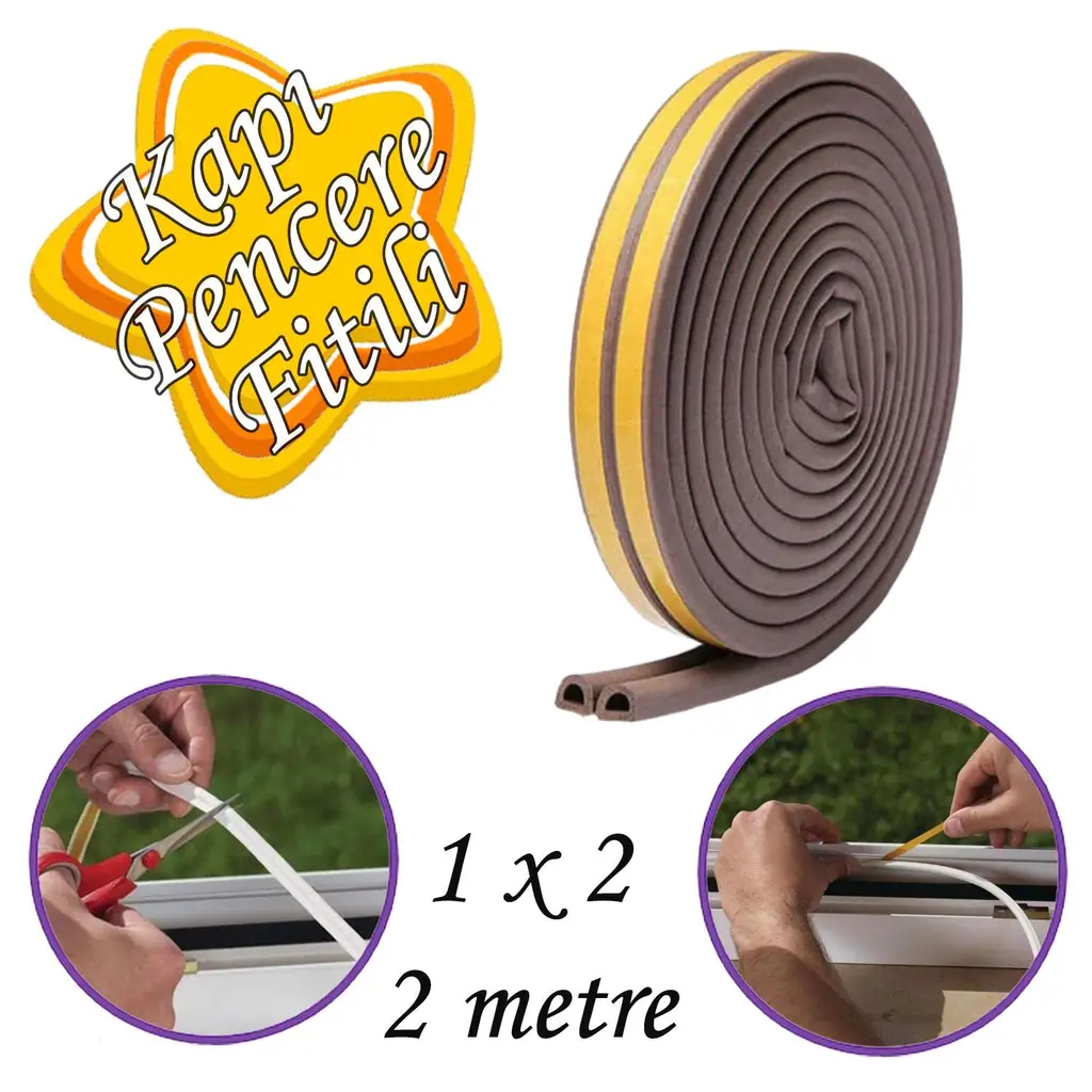 1x2=2 Metre Kapı Pencere Bandı Kahverengi Fitili Yapışkanlı Soğuk Izolasyon Bant
