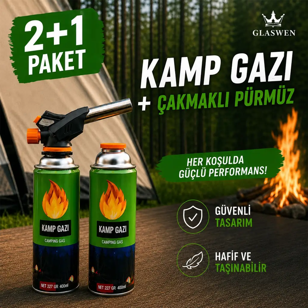 2+1 Çakmaklı Pürmüz Yedek Kartuşu Kamp Gazı 400 ML Piknik Kamp Mangal Mutfak Ateş Tutuşturucu
