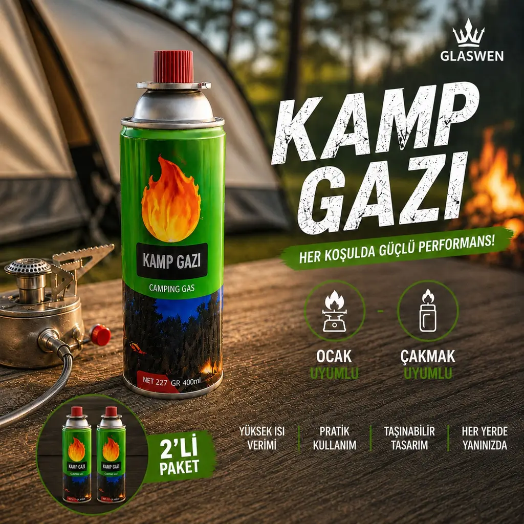 2 Adet Kamp Gazı Gaz Tüpü Portatif Ocak Kartuşu Tek kullanımlık Pürmüz 400 ml 227 gr 