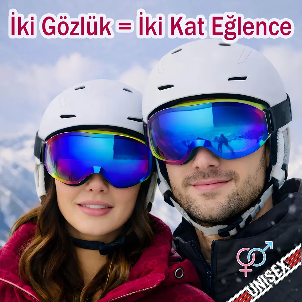 2 Adet Kayak Gözlüğü Aynalı Gökkuşağı Değiştirebilir Camlı Antifog Gözlük Kar Koruyucu Gözlük UV Korumalı Snowboard Glasses 