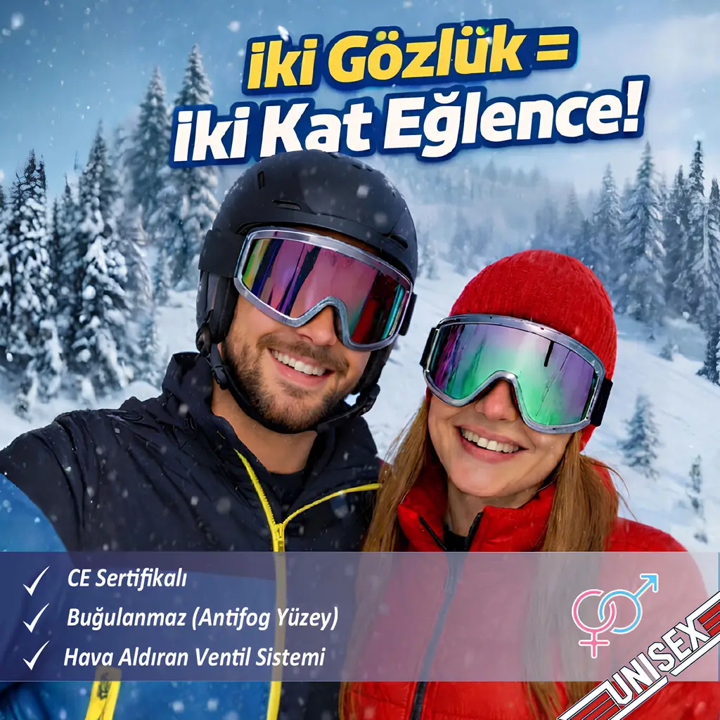 2 Adet Kayak Gözlüğü Aynalı Gökkuşağı Ventilli Güneş Kar Koruyucu Gözlük UV Korumalı Snowboard Glasses Gözlük