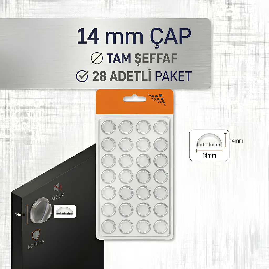 28’li 14Mm Yapışkanlı Şeffaf Silikon Ses Stoperi Dolap Çekmece Tamponu Koruyucu