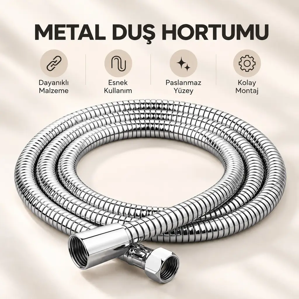 360 Dereceli Dönerli Banyo Duş Hortumu Banyo Spiral Hortumu Krom