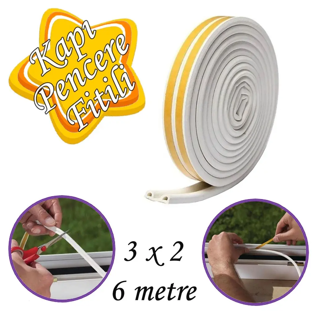 3x2=6 Metre Kapı Pencere Bandı Beyaz Fitili Yapışkanlı Soğuk Izolasyon Bant