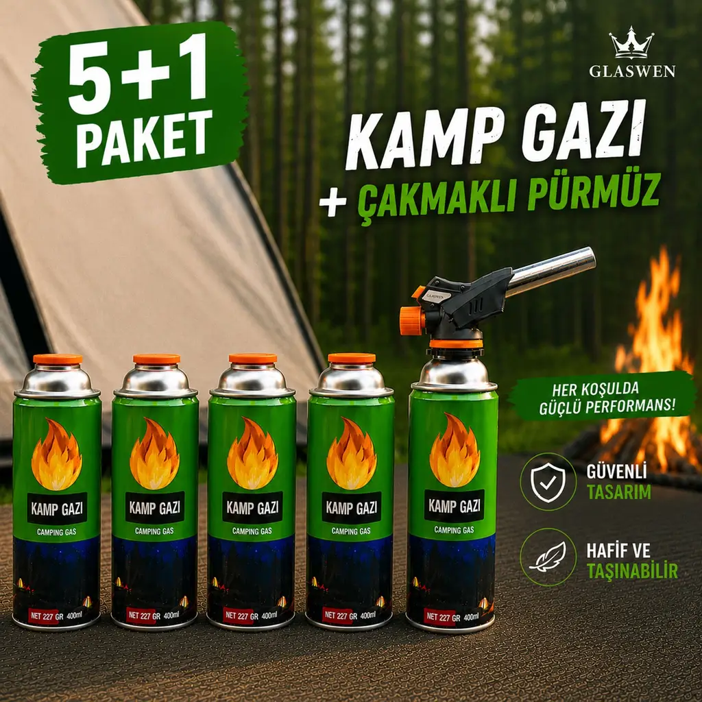 5+1 Çakmaklı Pürmüz Yedek Kartuşu Kamp Gazı 400 ML Piknik Kamp Mangal Mutfak Ateş Tutuşturucu