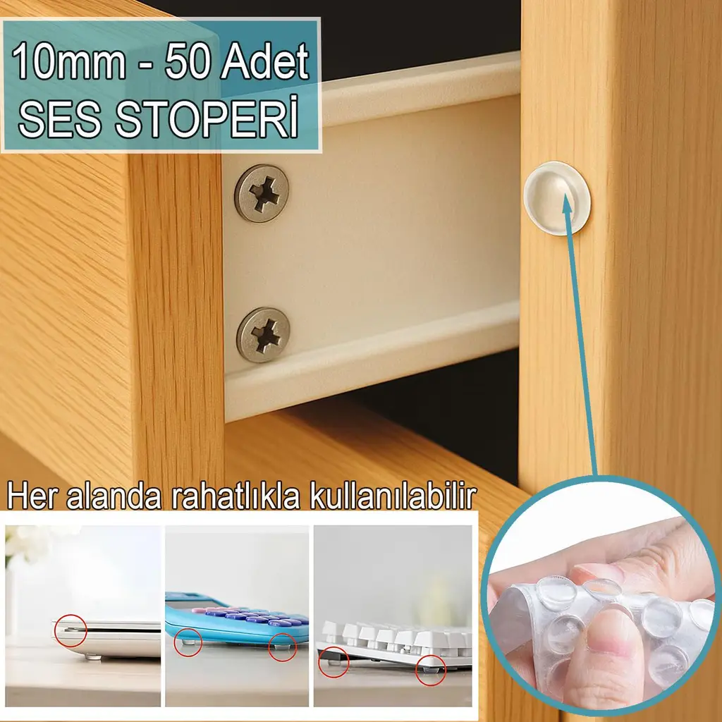 50’li 10Mm Yapışkanlı Şeffaf Silikon Ses Stoperi Dolap Çekmece Tamponu Koruyucu