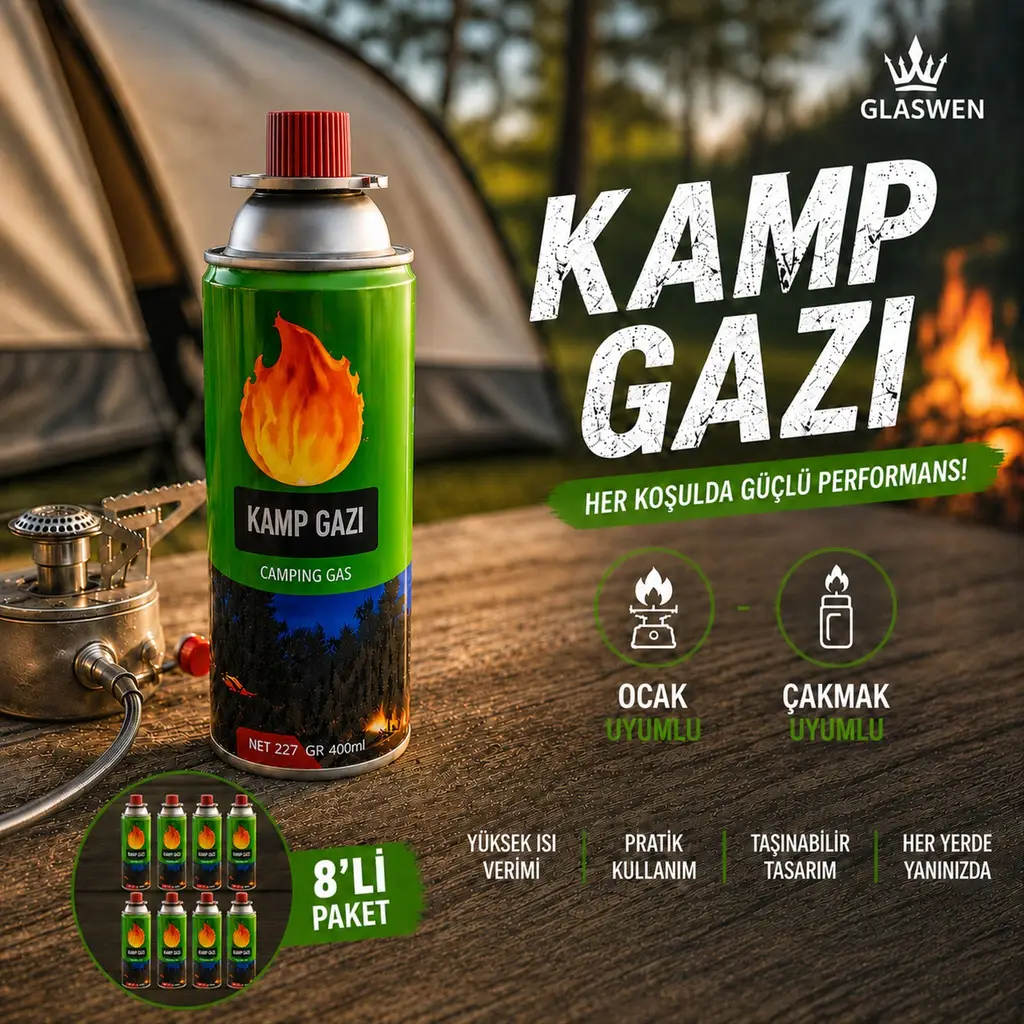 8 Adet Kamp Gazı Gaz Tüpü Portatif Ocak Kartuşu Tek kullanımlık Pürmüz 400 ml 227 gr 