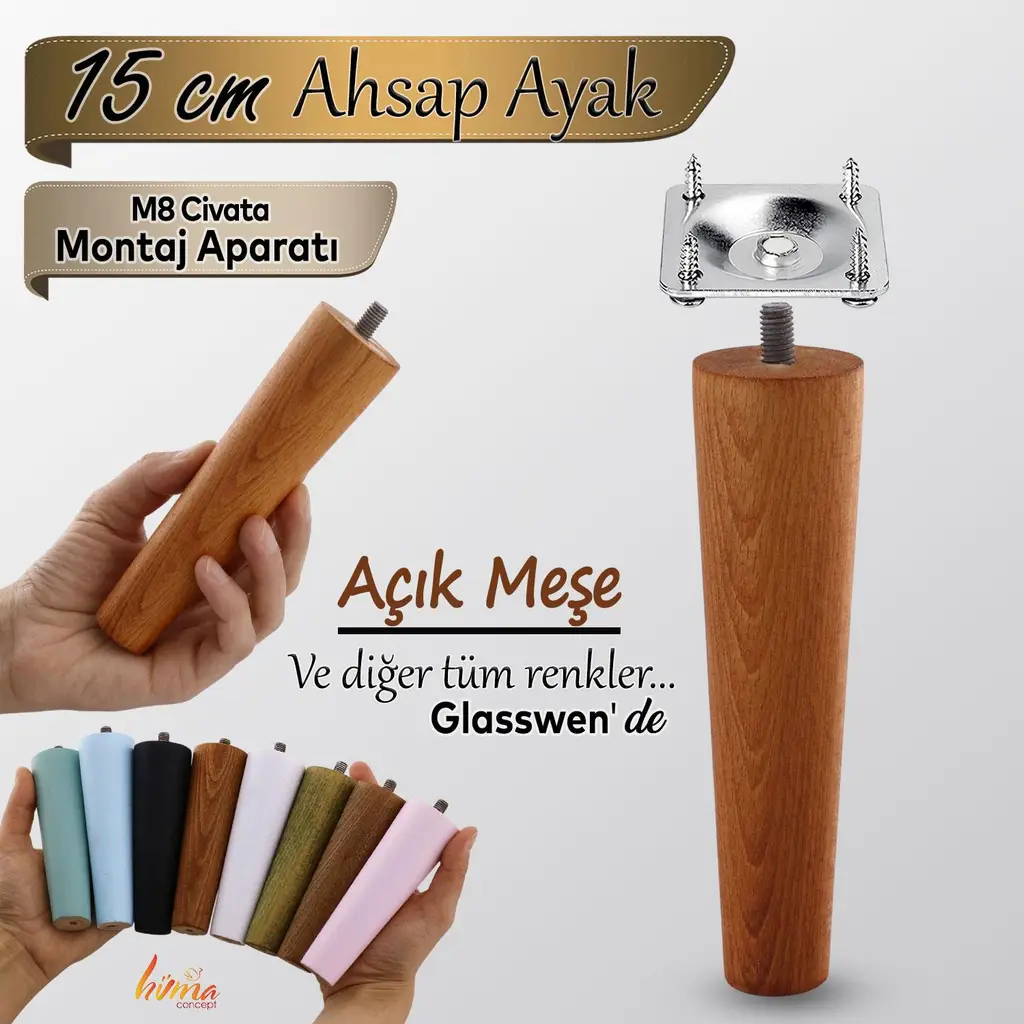 Ahşap Ayak 15 Cm Açık Meşe M8 Civatalı Bağlantı Aparatlı Dolap Mobilya Koltuk Kanepe Destek Ayağı