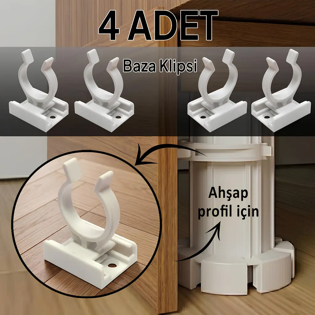 4 Adet Ahşap Baza Klipsi Mutfak Dolap Tezgah Alt Kısım Kapatma Klips Mobilya Ayak Tutucu Toka