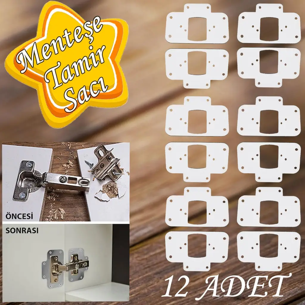 Dolap Kapak Taş Menteşe Tamir Sacı Pratik Onarım Kiti Beyaz Metal Yuva Tablası 6.5 x 9 cm (12 ADET)