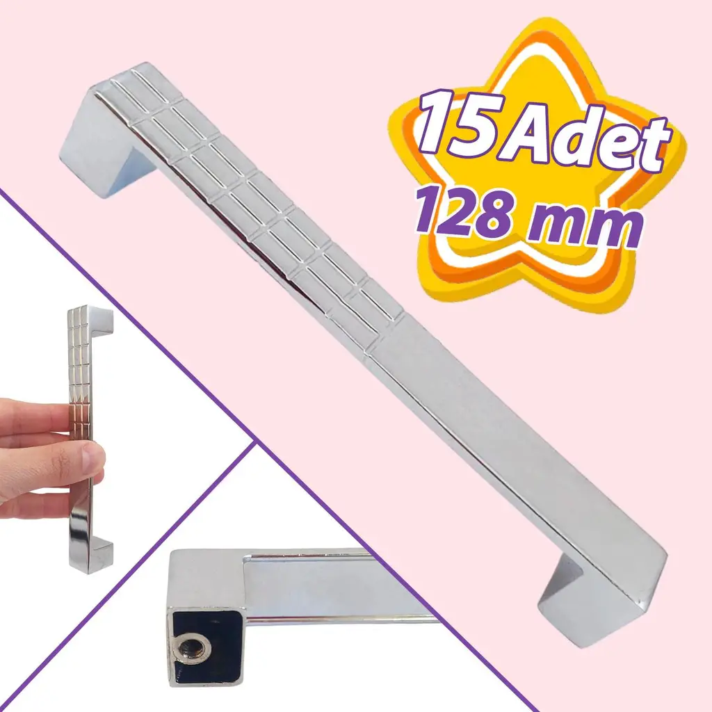 15 Adet Bihter Desenli Kulp 128 mm Krom Mutfak Kulpu Çekmece Dolap Kapak Kulbu Metal Mobilya Dolabı Kulpları 