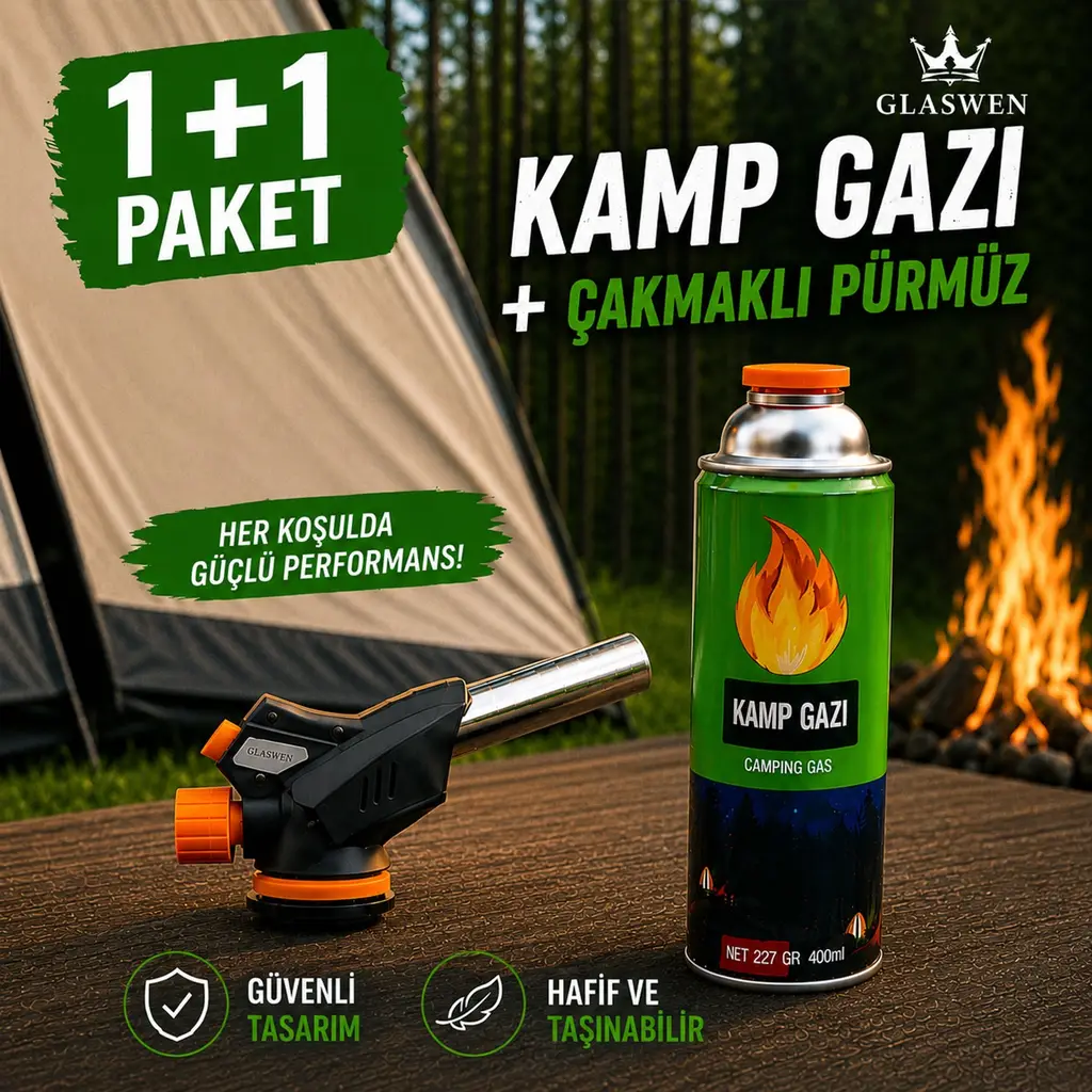 1+1 Çakmaklı Pürmüz Yedek Kartuşu Kamp Gazı 400 ML Piknik Kamp Mangal Mutfak Ateş Tutuşturucu