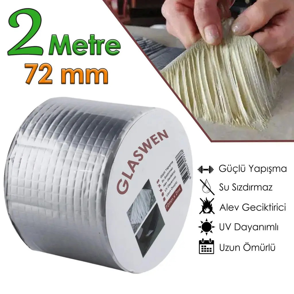Çatı İzolasyon Bandı 72 mm X 2 MT Su Sızdırmazlık Geçirmez Delik Yalıtım Çamur Boru Sakız Tamir Bant