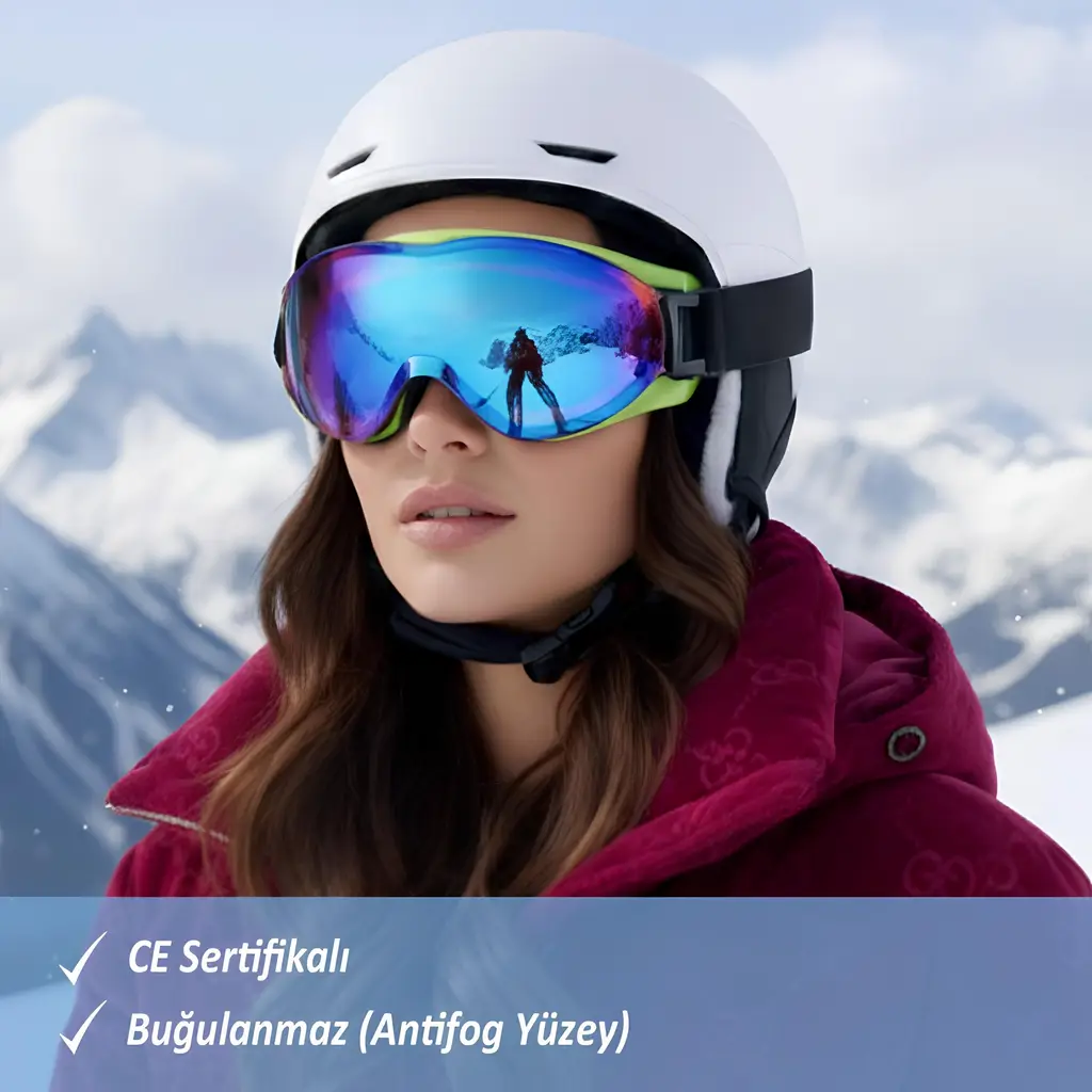 Kayak Gözlüğü Aynalı Gökkuşağı Değiştirebilir Camlı Antifog Gözlük Kar Koruyucu Gözlük UV Korumalı Snowboard Glasses 