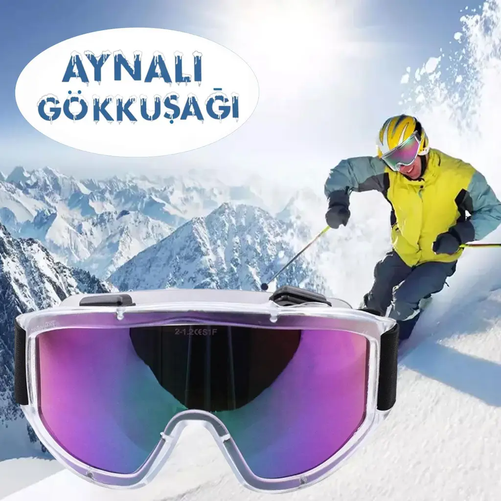 Kayak Gözlüğü Aynalı Gökkuşağı Ventilli Güneş Kar Koruyucu Gözlük UV Korumalı Snowboard Glasses Gözlük