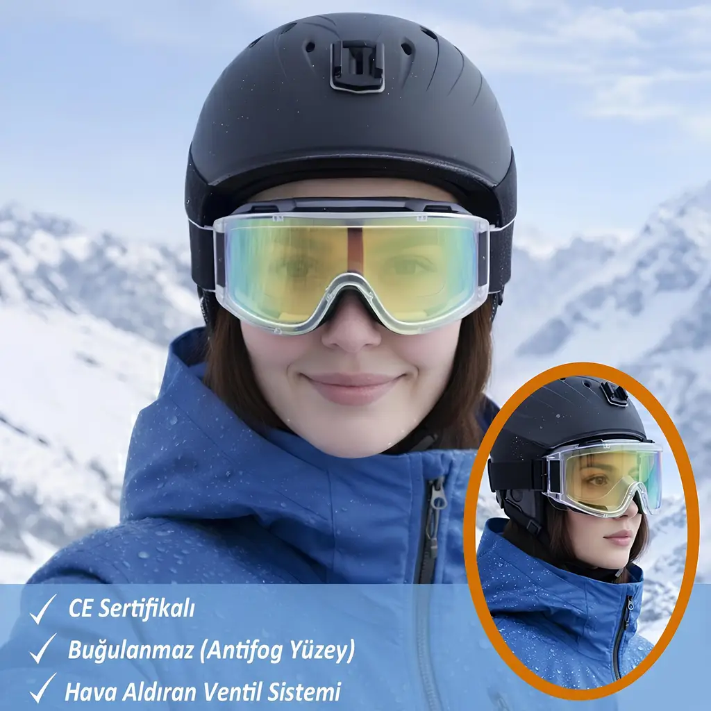 Kayak Gözlüğü Aynasız Gökkuşağı Ventilli Güneş Kar Koruyucu Gözlük UV Korumalı Snowboard Glasses Gözlük