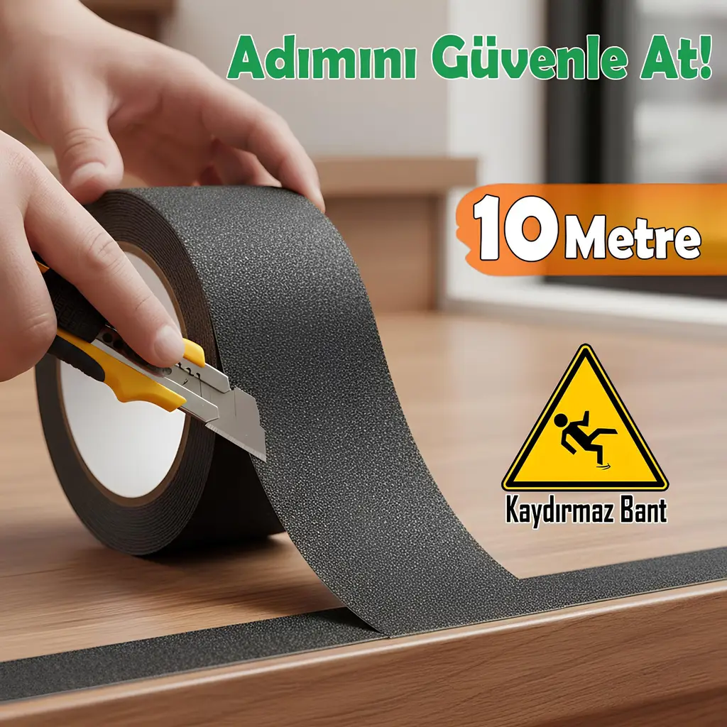 Merdiven Zemin Kaydırmaz Bant Yapışkanlı 5 CM X 10 METRE Kaymaz Band Siyah