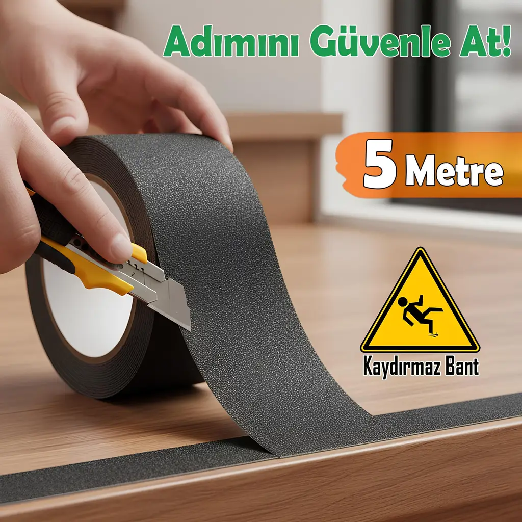 Merdiven Zemin Kaydırmaz Bant Yapışkanlı 5 CM X 5 METRE Kaymaz Band Siyah