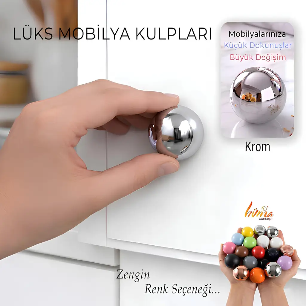Sert Plastik Düğme Yuvarlak Top Krom Dolap Mobilya Mutfak Dolabı Çekmece Kulbu Kulpu Kulplar