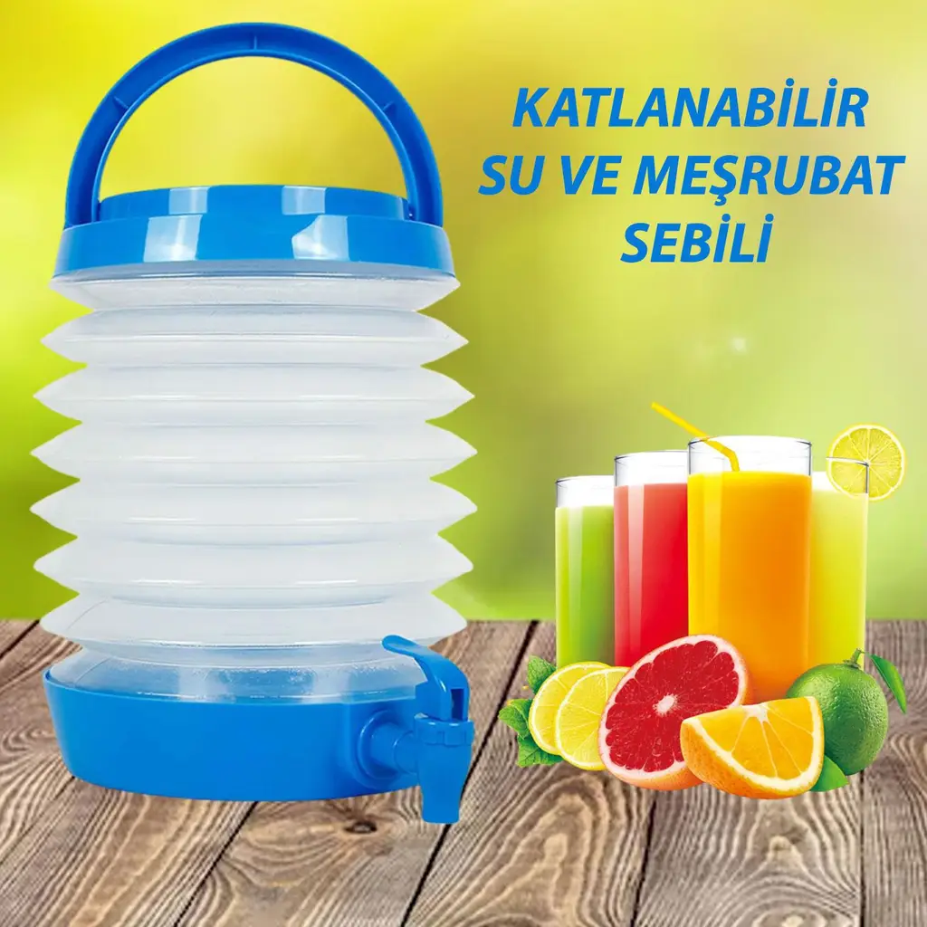 Su Sebili Katlanabilir Termos Çeşmeli Körüklü 5.5 Litre Piknik Kamp Su Ayran Meşrubat Içecek Bidonu