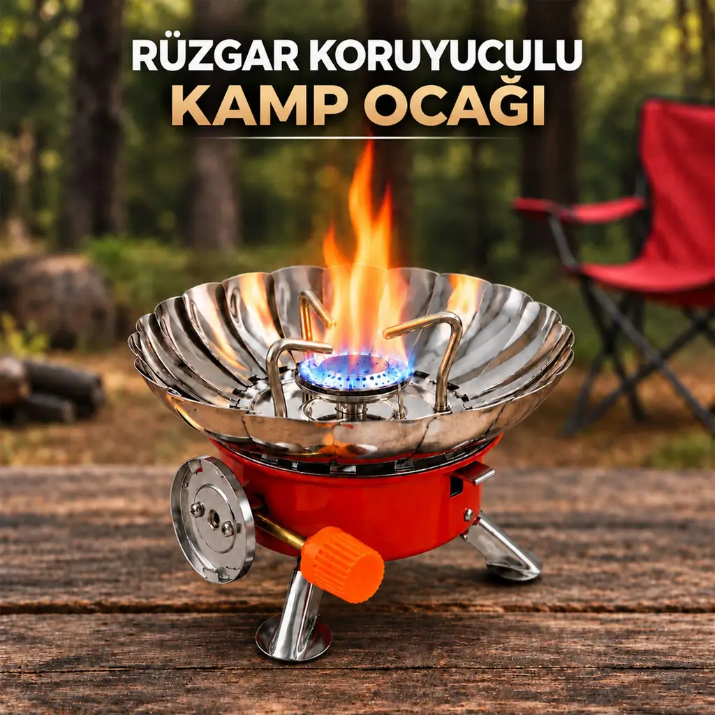Portatif Kendinden Çakmaklı Rüzgar Koruyuculu Kamp Ocağı